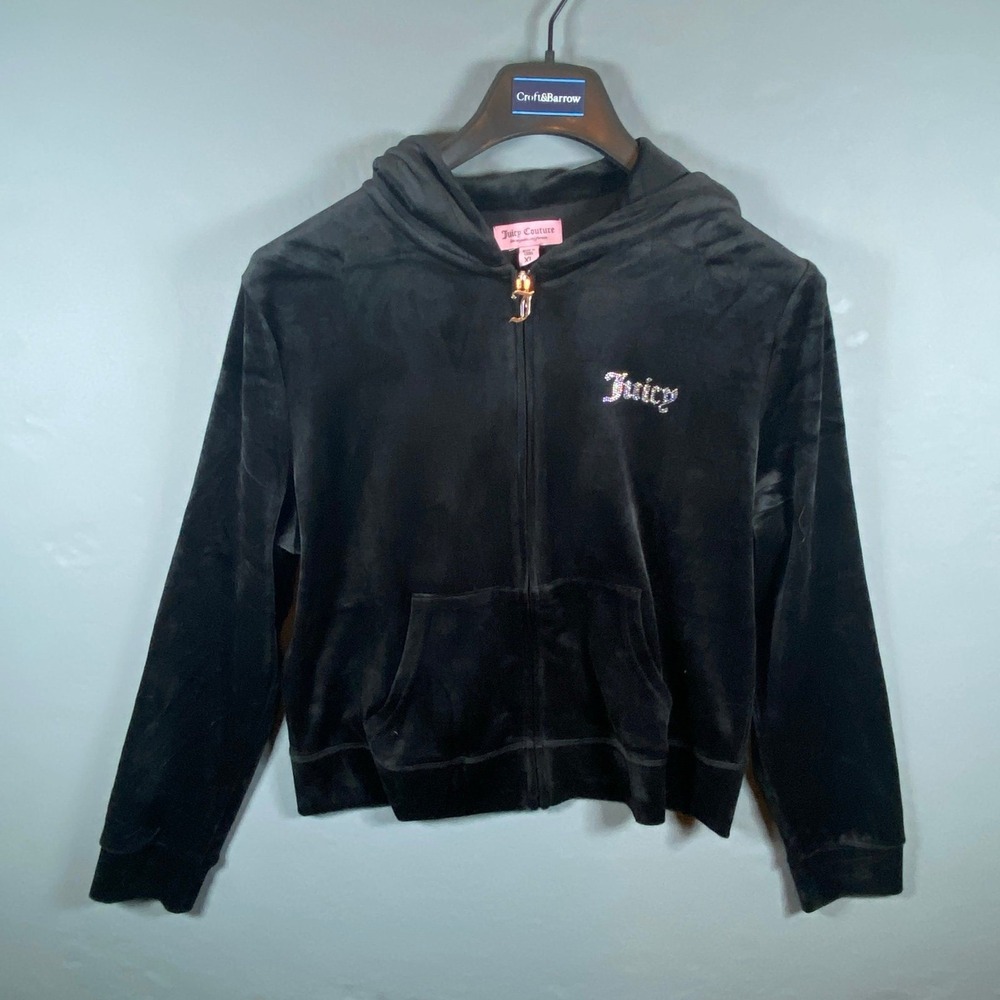 Vintage Juicy Couture Tracksuit Hoodie Jacket Y2k Black Velour Full Zip XL